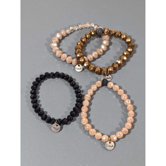 Erimish Set of 4 Glass Stretch Bracelets Black BRown Bronze7" - Picture 2 of 7